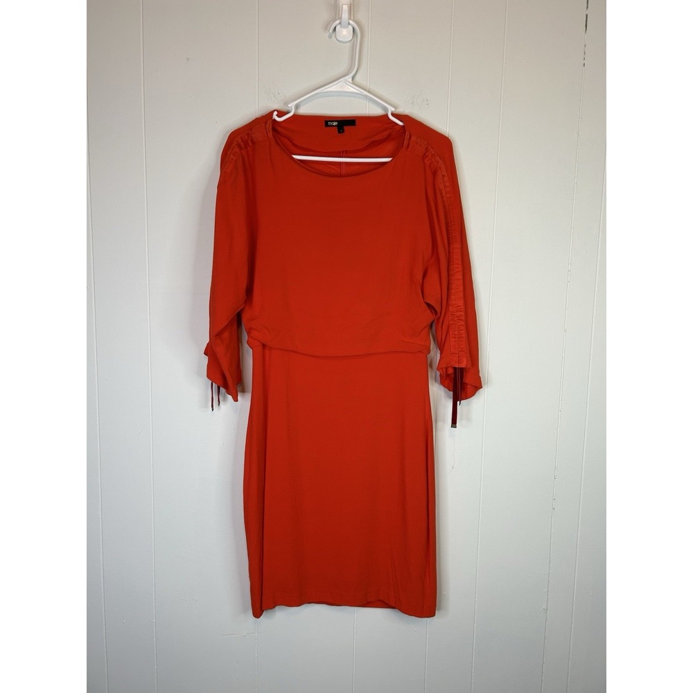 Maje Women's Size 3/large Red Blouson Bodycon Dress Knee Length 226